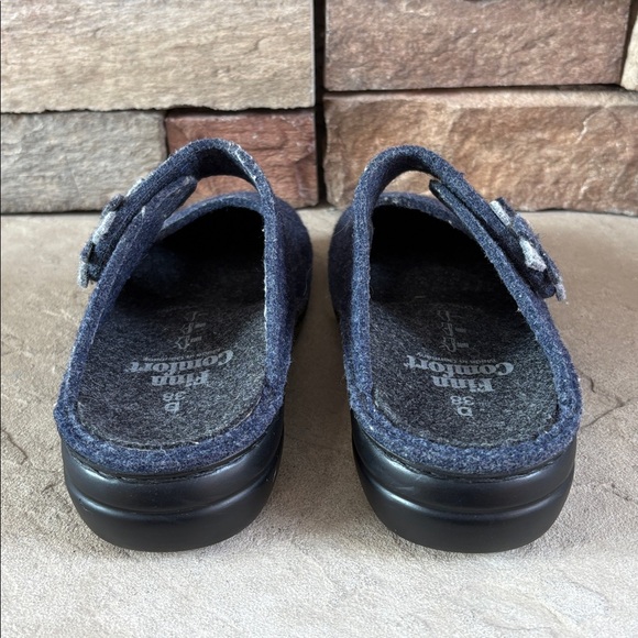 Finn Comfort sz 38 EU blue wool slip on clogs with flower made in Germany - Picture 6 of 13